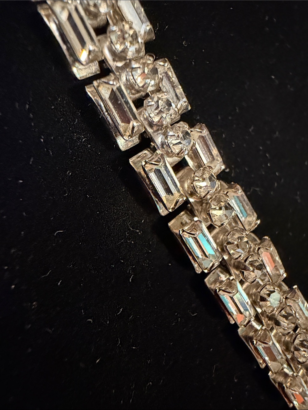 Vintage Unsigned Kramer Rhodium Choker 1950s Clear Rhinestone Tank Track Choker